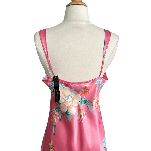 JONES NEW YORK Fuschia Floral Satin Slip Dress Lingerie Gown Vintage Inspired M - Picture 7 of 15